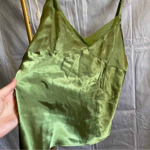 Silky Green Cami with Mesh Trim - Picture 2 of 8